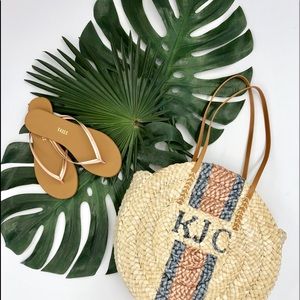 Hand painted round monogrammed beach tote